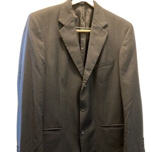 Macys Alfani Suit Coat Mens 42L Black/Grey Pinstripe Blazer 100% Wool